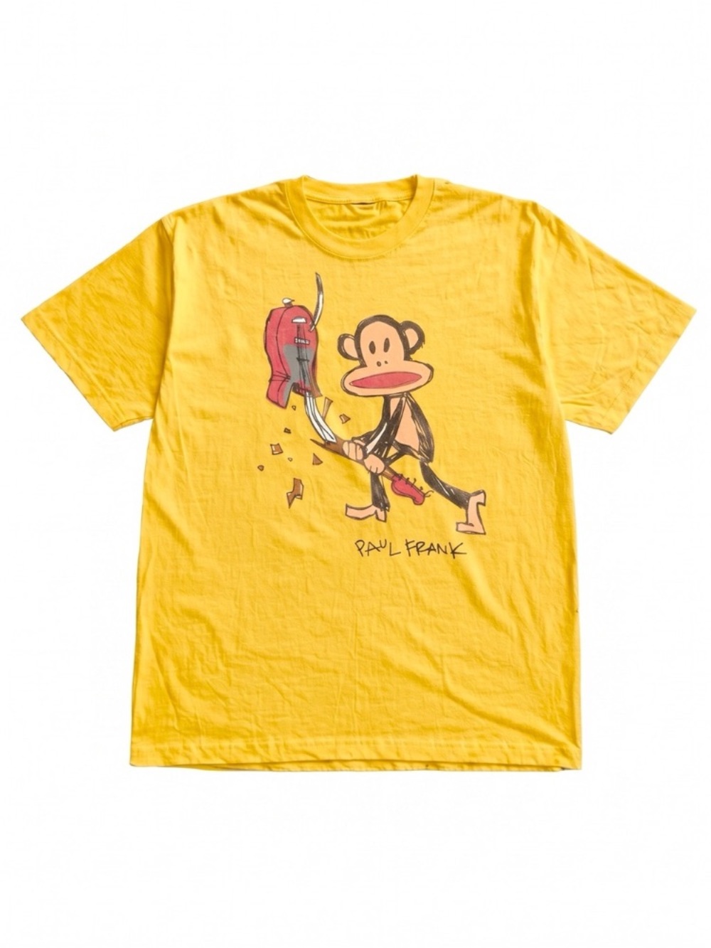 Paul Frank Yellow Graphic Tee with Julius Monkey Guitar Art